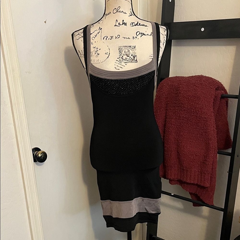 Bebe Y2K Black Gray Sleeveless Bandage Dress Bodycon Party Event 2000’s